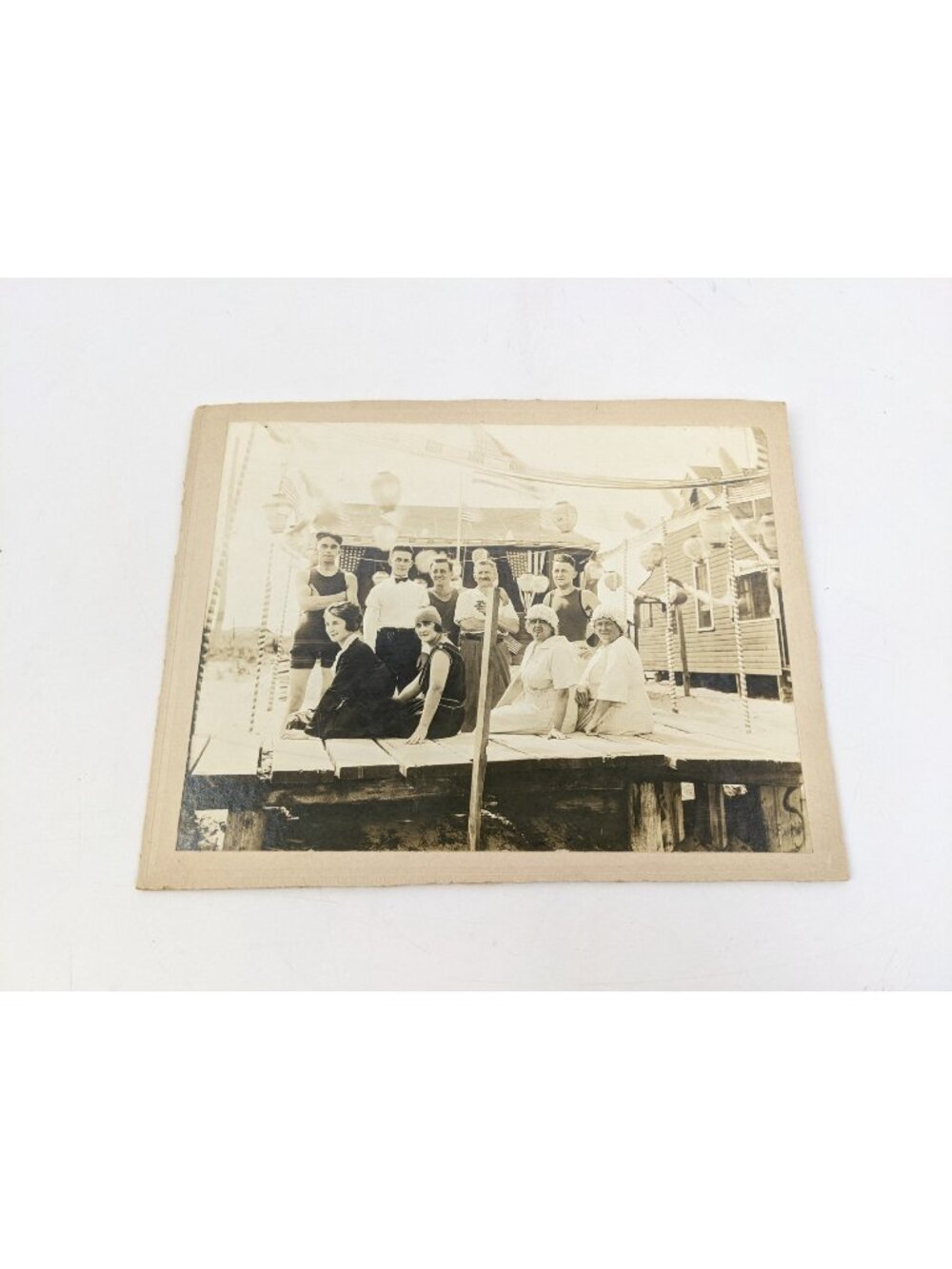 Antique 1920s Black & White Photo Summer Party w/ Handwritten Caption Bunting
